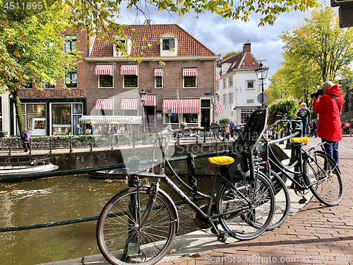 Image of Autumn view of Old Amsterdam canal