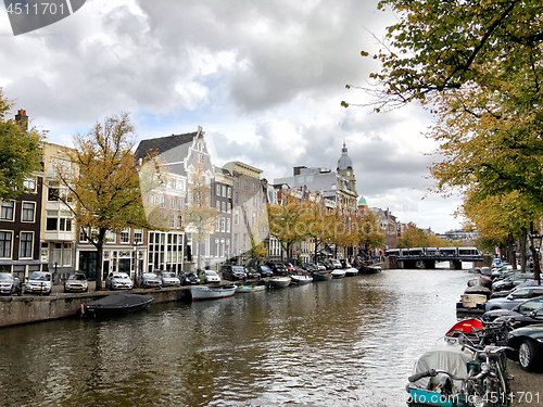 Image of Autumn view of Old Amsterdam canal