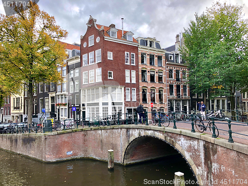 Image of Autumn view of Old Amsterdam canal