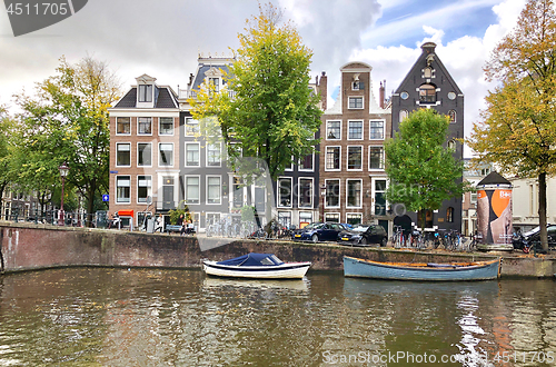 Image of Autumn view of Old Amsterdam canal