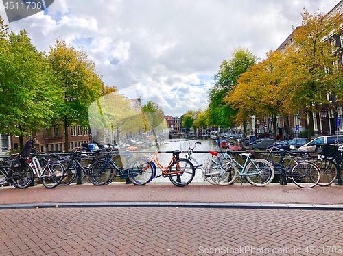 Image of Autumn view of Old Amsterdam canal