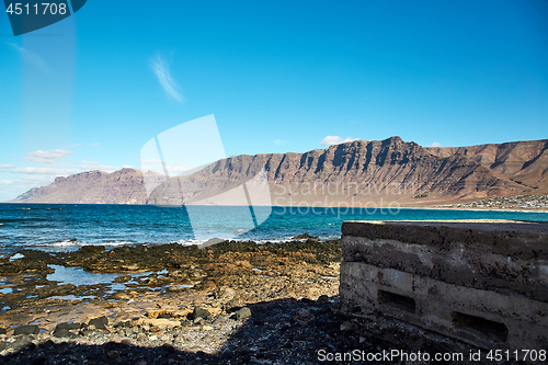 Image of Landscape with volcanic hills and atlantic ocean in Lanzarote 