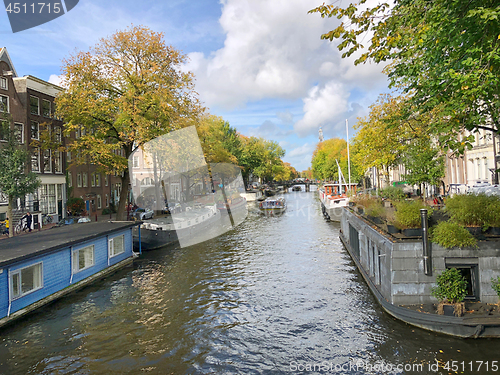 Image of Autumn view of Old Amsterdam canal