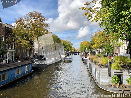 Image of Autumn view of Old Amsterdam canal