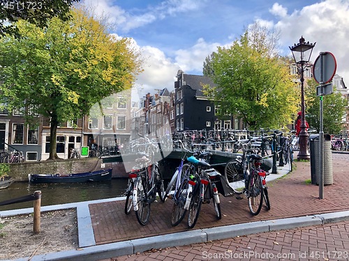 Image of Autumn view of Old Amsterdam canal