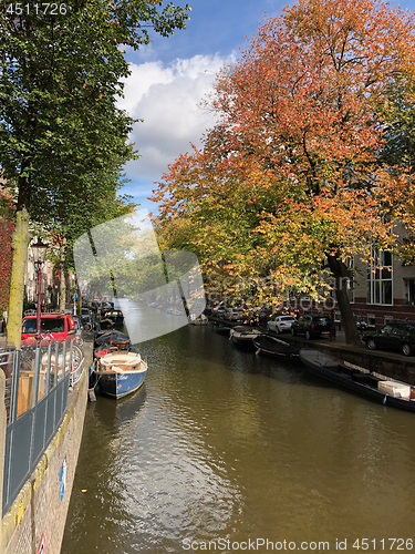 Image of Autumn view of Old Amsterdam canal