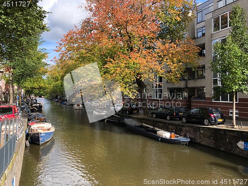 Image of Autumn view of Old Amsterdam canal