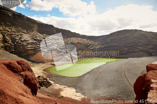 Image of Green volcanic lake Charco de los Clicos at Lanzarote