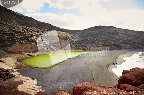 Image of Green volcanic lake Charco de los Clicos at Lanzarote