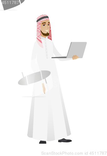 Image of Businessman using laptop vector illustration.