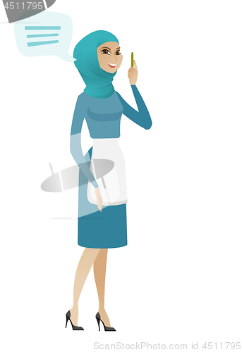 Image of Young muslim cleaner with speech bubble.