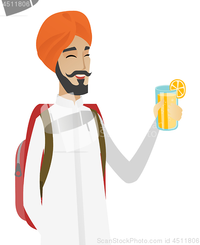 Image of Hindu traveler man drinking cocktail.