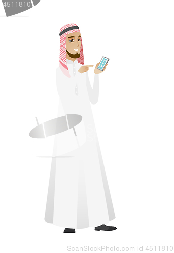 Image of Muslim businessman holding a mobile phone.