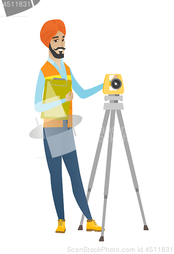 Image of Hindu surveyor builder working with theodolite.