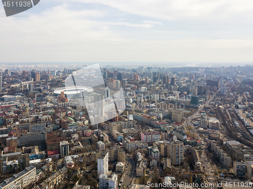 Image of Kiev, Ukraine - April 7, 2018: Beautifu aerial view cityscape Kiev in spring and the Olympic stadium in Kyiv