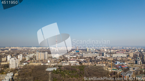 Image of Panoramic view of the city of Kiev with Dorogozhychi distric with a TV tower, Ukraine, aerial view