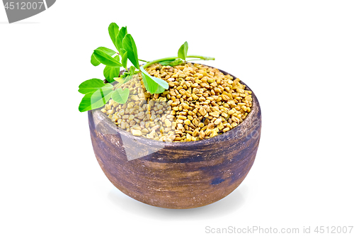 Image of Fenugreek with leaf in clay bowl