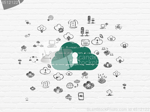 Image of Cloud computing concept: Cloud With Keyhole on wall background
