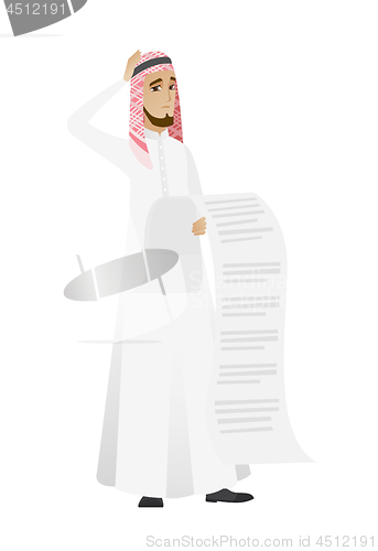 Image of Muslim accountant holding a long bill.