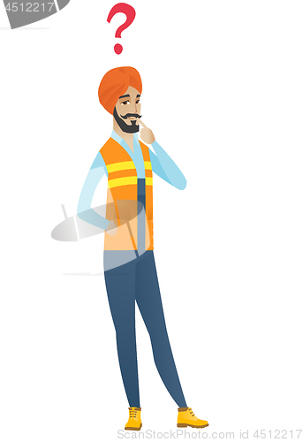 Image of Young hindu builder with question mark.