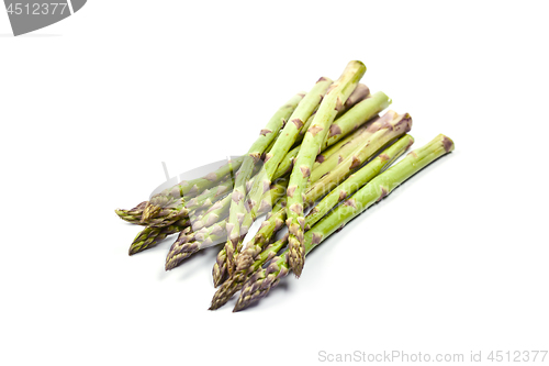 Image of Bunch of fresh raw garden asparagus isolated on white background