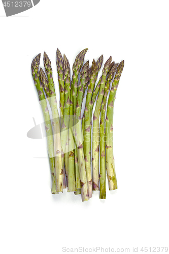 Image of Bunch of fresh raw garden asparagus isolated on white background