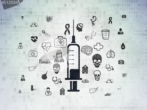 Image of Medicine concept: Syringe on Digital Data Paper background