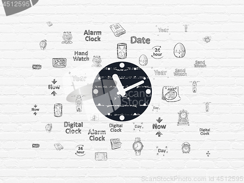 Image of Timeline concept: Clock on wall background