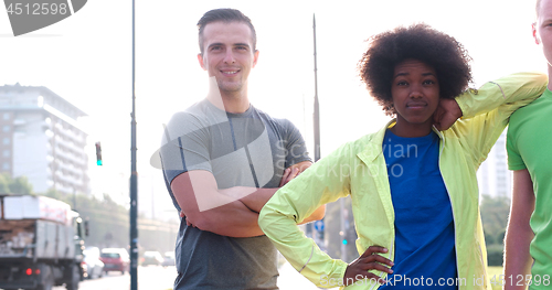 Image of Portrait of multiethnic group of young people on the jogging