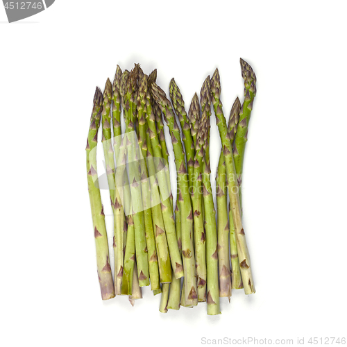 Image of Bunch of fresh raw garden asparagus isolated on white background