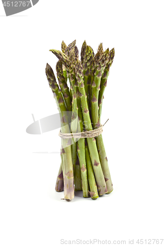 Image of Bunch of fresh raw garden asparagus isolated on white background