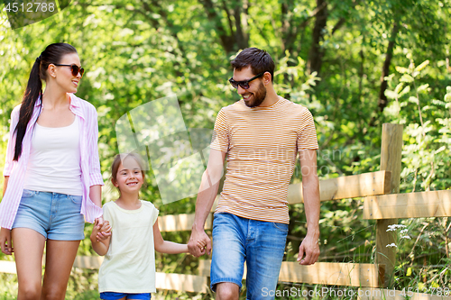 Image of happy family walking in summer park