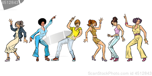 Image of collection set. young people dancing. men women boys girls