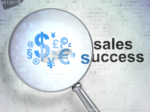 Image of Marketing concept: Finance Symbol and Sales Success with optical glass