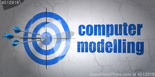 Image of Science concept: target and Computer Modelling on wall background