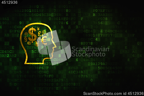 Image of Advertising concept: Head With Finance Symbol on digital background