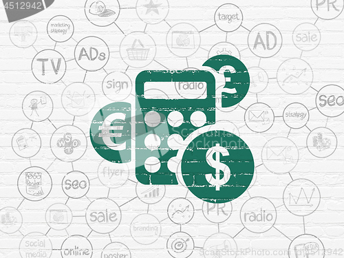Image of Marketing concept: Calculator on wall background