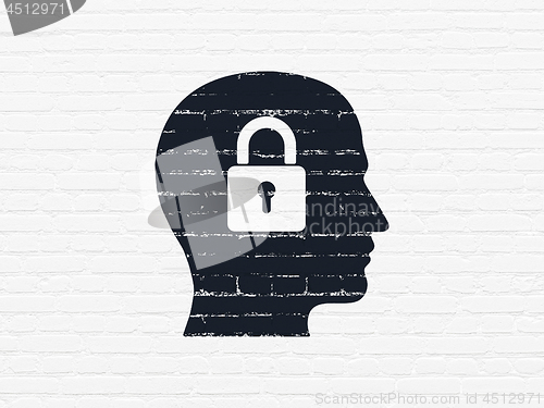 Image of Information concept: Head With Padlock on wall background