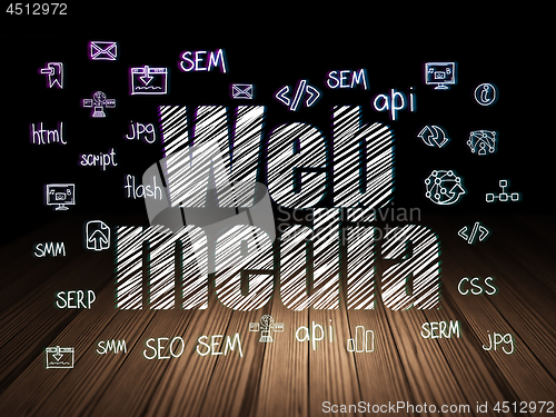 Image of Web development concept: Web Media in grunge dark room