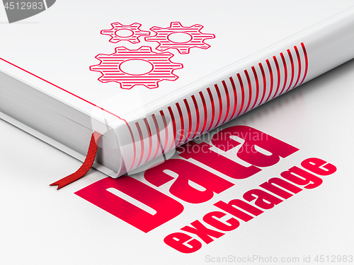 Image of Data concept: book Gears, Data Exchange on white background
