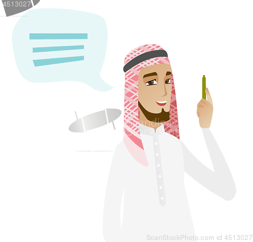 Image of Young muslim businessman with speech bubble.