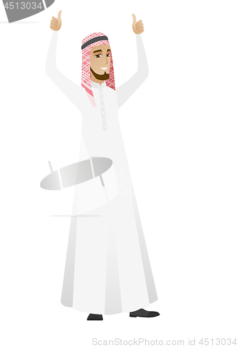 Image of Businessman standing with raised arms up.