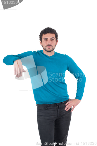 Image of Man leaning on an invisible object