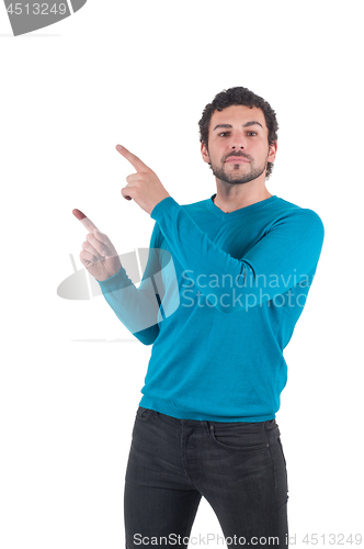 Image of Guy in blue pointing to somewhere