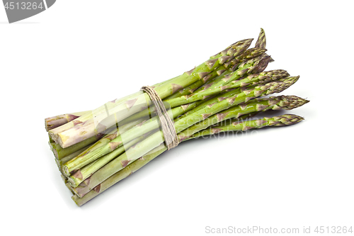 Image of Bunch of fresh raw garden asparagus isolated on white background