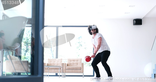 Image of man using VR-headset glasses of virtual reality