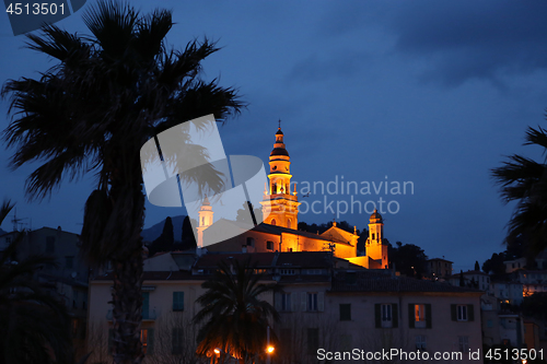 Image of Saint Michel Basilica in Menton at night