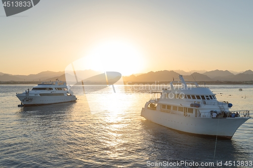 Image of Luxury yacht docking near coral reef