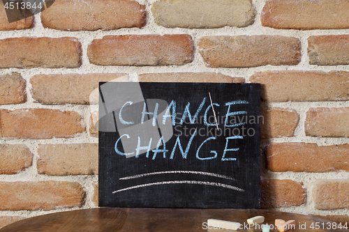 Image of Black board with the phrase CHANCE CHANGE drown by hand on woode