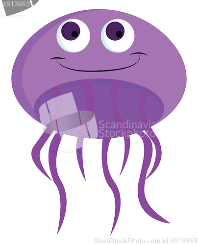 Image of A smiling purple-colored cartoon jellyfish vector or color illus